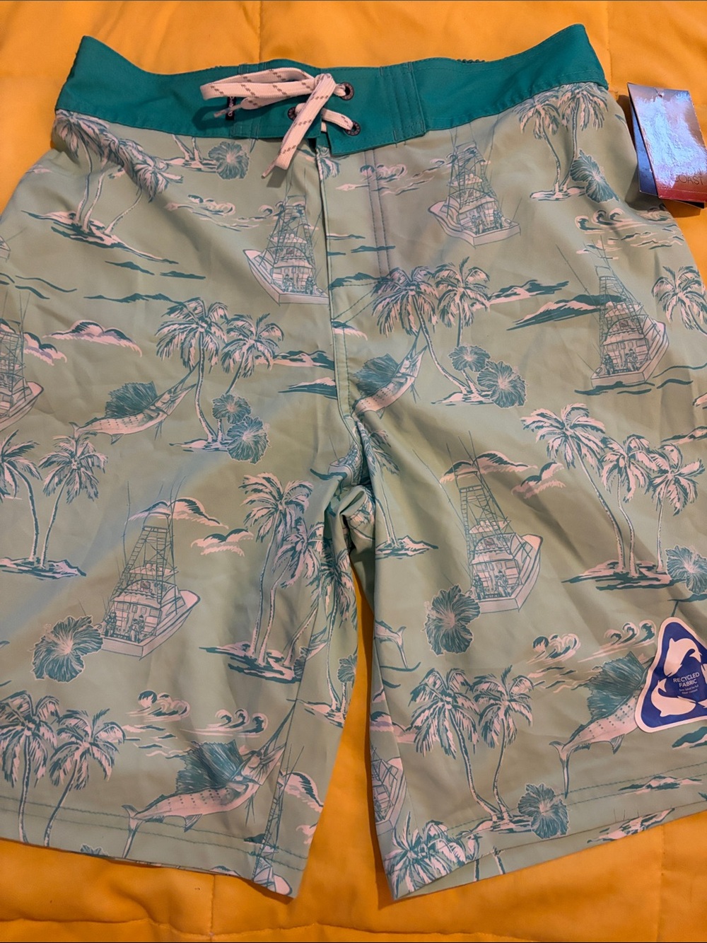 Men's Teal Tropical Print Swim Board Shorts